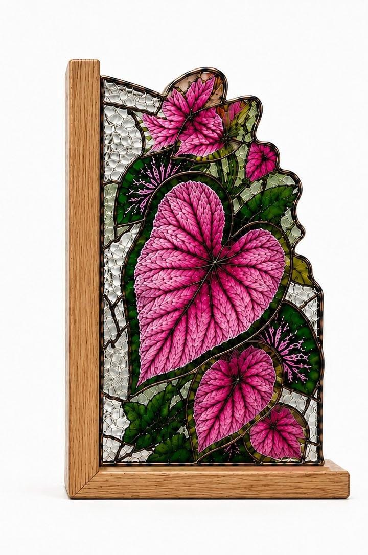 Front view of the leaf stained glass bookend set