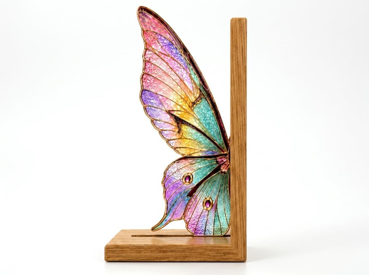 Left butterfly wing bookend on a white background
