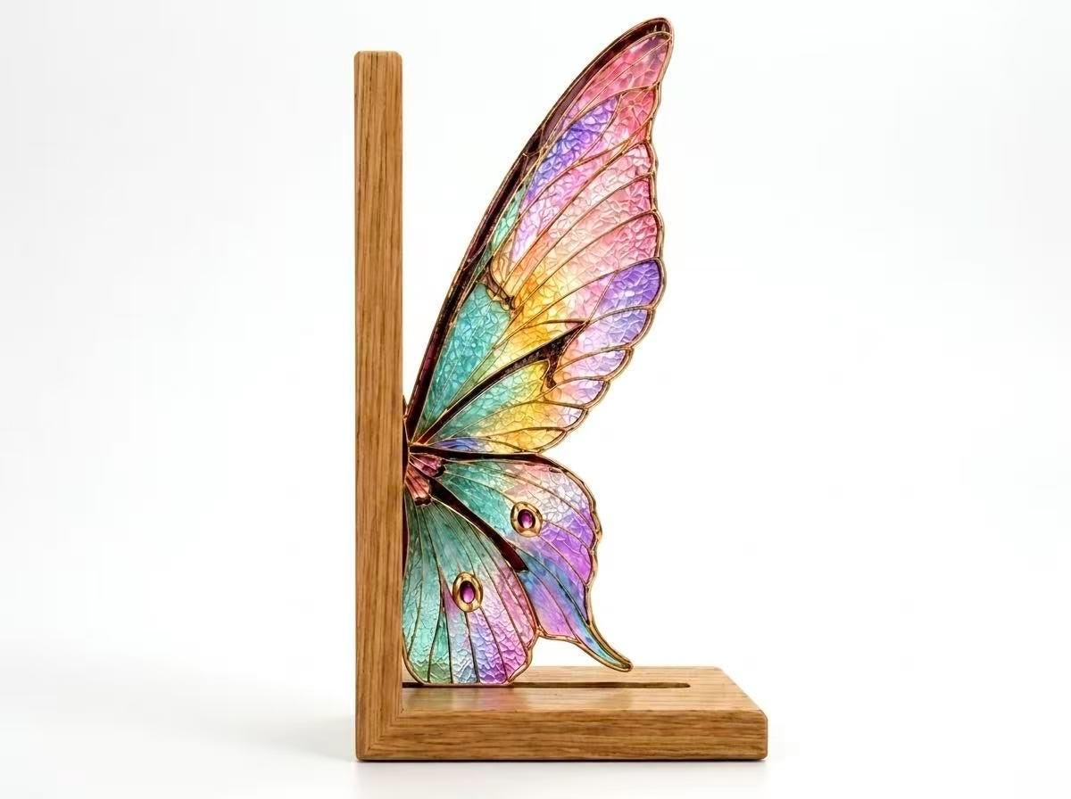 Right butterfly wing bookend on a white background