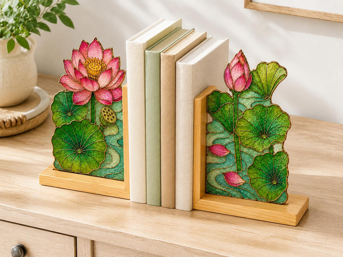 Detail view of the lotus stained glass artwork