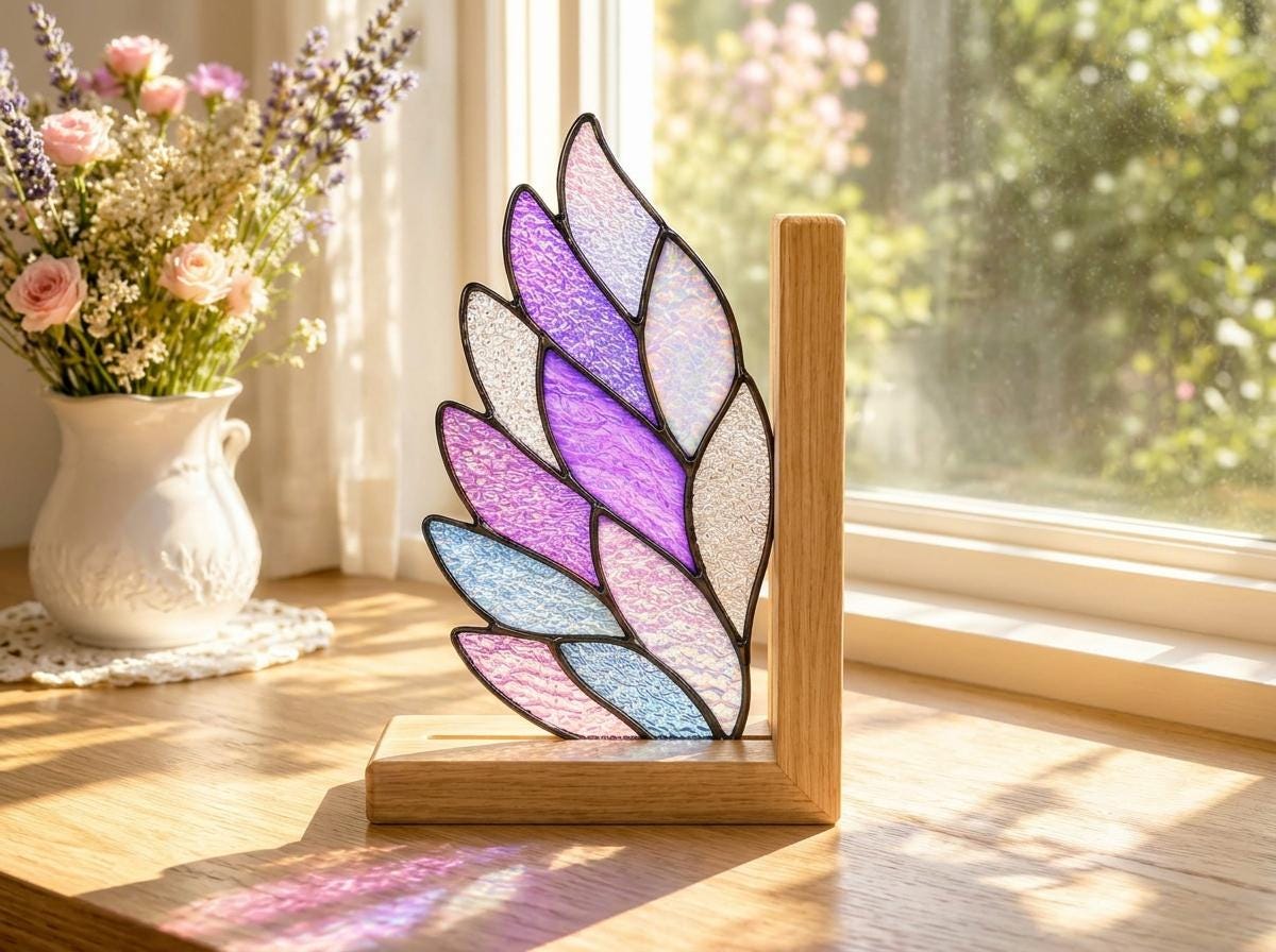 Angel Wing bookend set arranged for indoor display