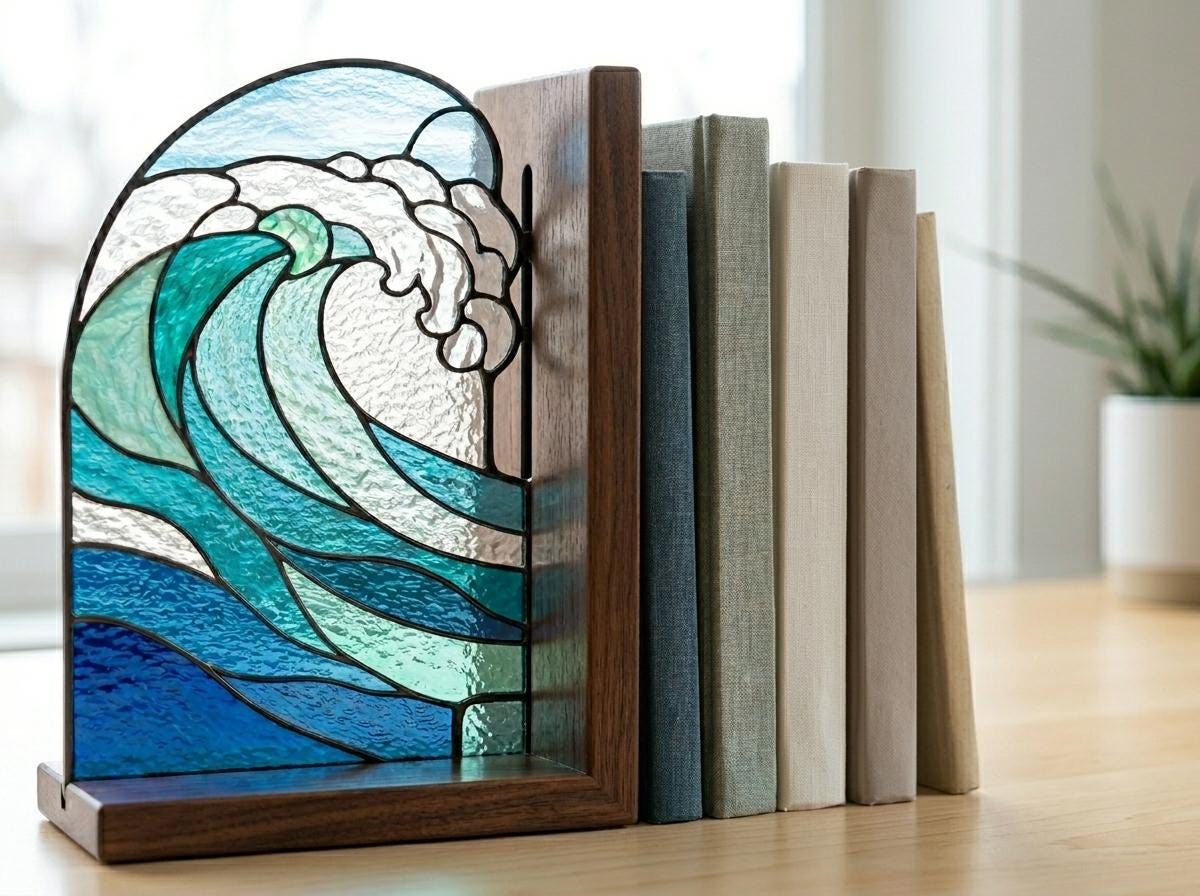 Ocean Surf bookend set arranged for indoor display