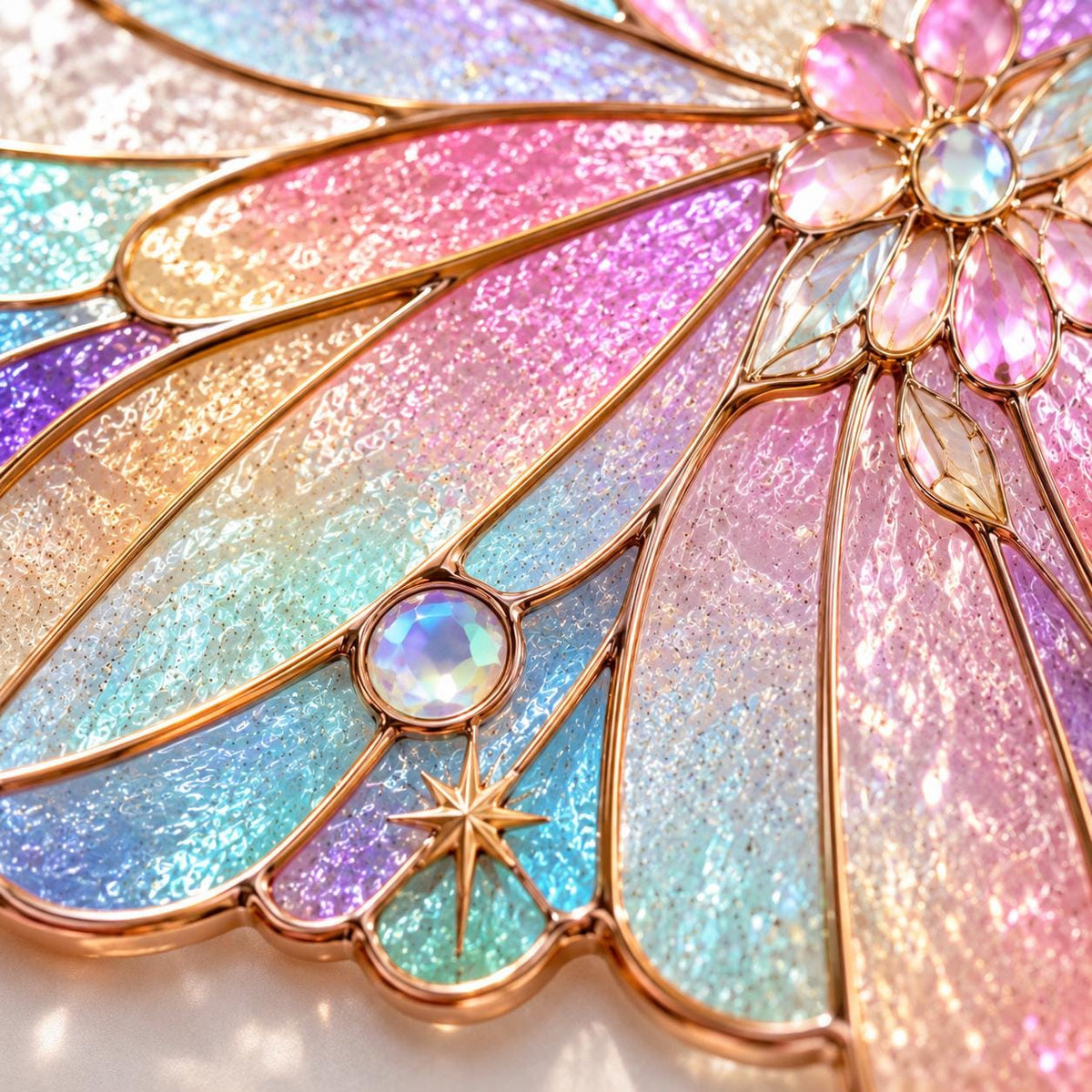 Pastel Rainbow glass window corner suncatcher near a bright window