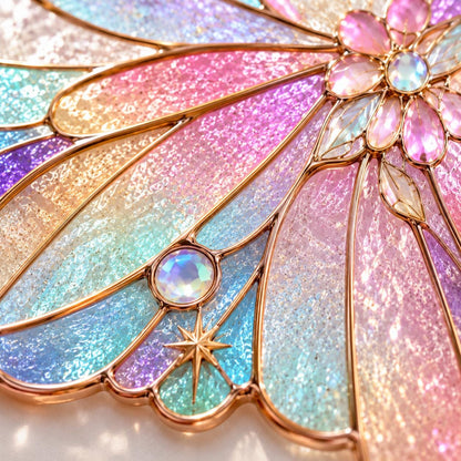 Pastel Rainbow glass window corner suncatcher near a bright window