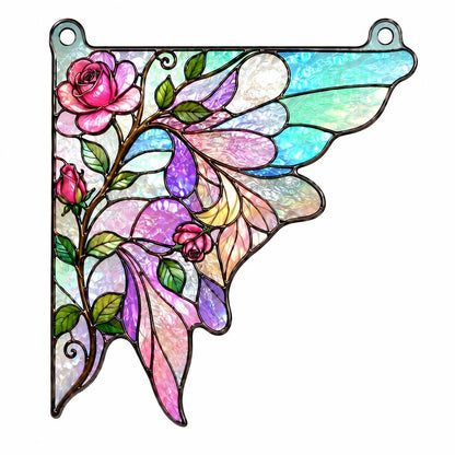 Additional view of the rose butterfly glass design