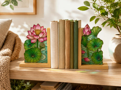Angled view of the lotus glass artwork