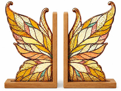 Golden Butterfly glass bookend set near a bright window