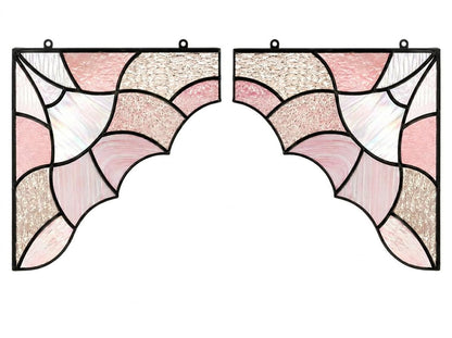 Pink Aurora window corner suncatcher arranged for indoor display