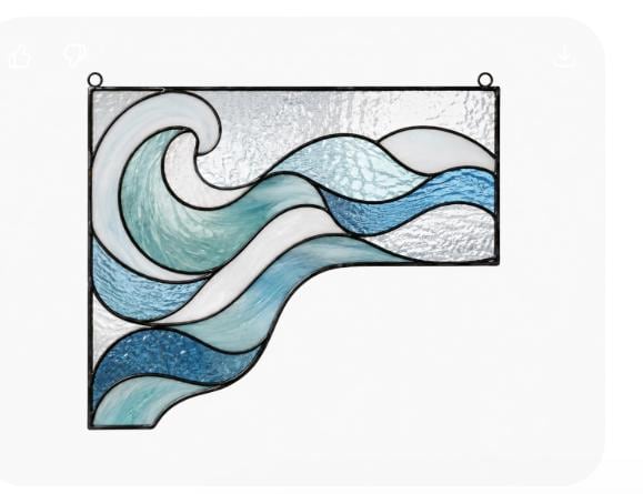 Ocean Wave window corner suncatcher arranged for indoor display
