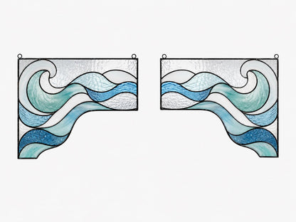 Detail view of the ocean wave stained glass artwork