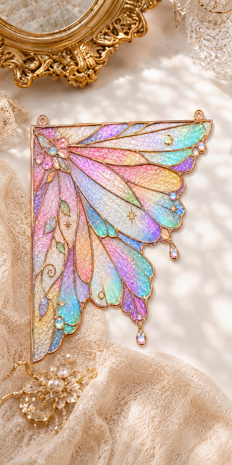 Additional view of the pastel rainbow glass design