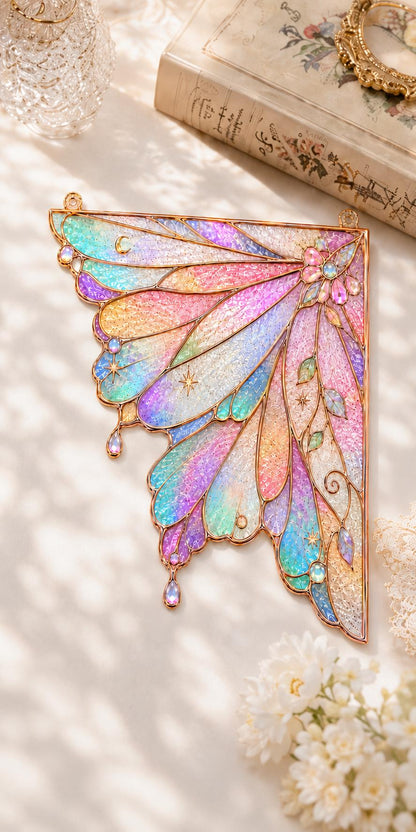 Scale or packaging view for the pastel rainbow window corner suncatcher
