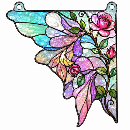 Scale or packaging view for the rose butterfly window corner suncatcher