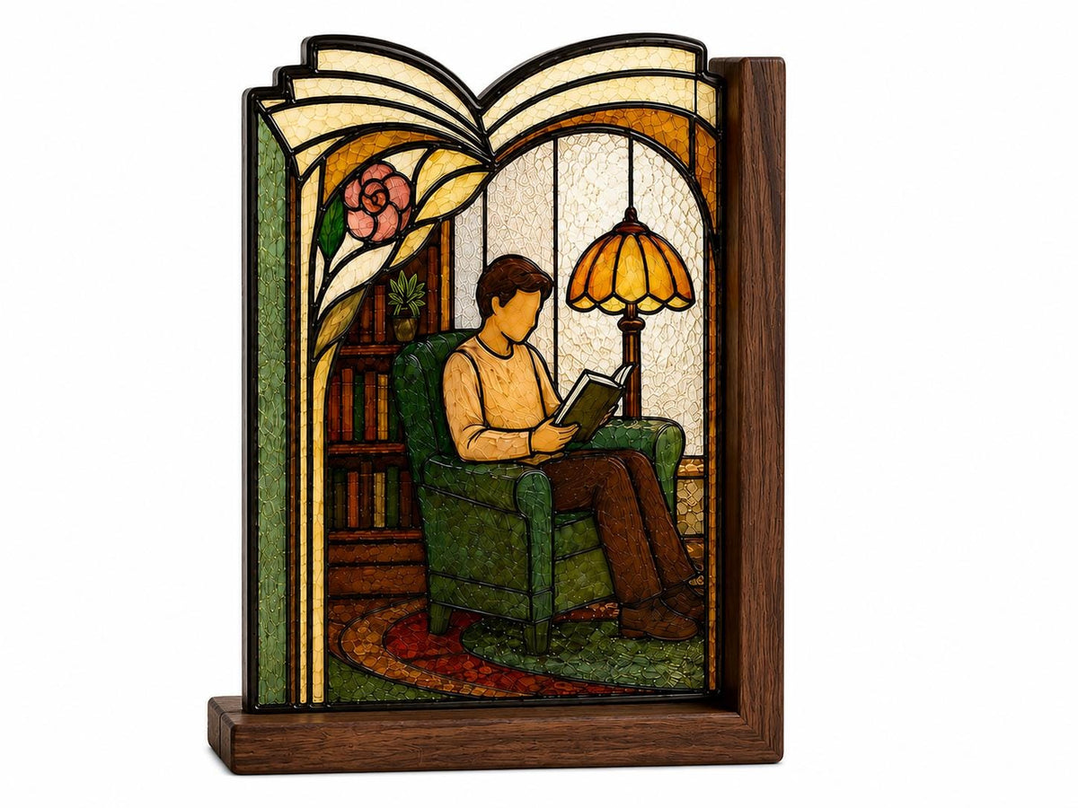 Cozy Family Reading bookend set arranged for indoor display