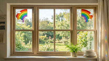 Close view showing color and texture in the rainbow design