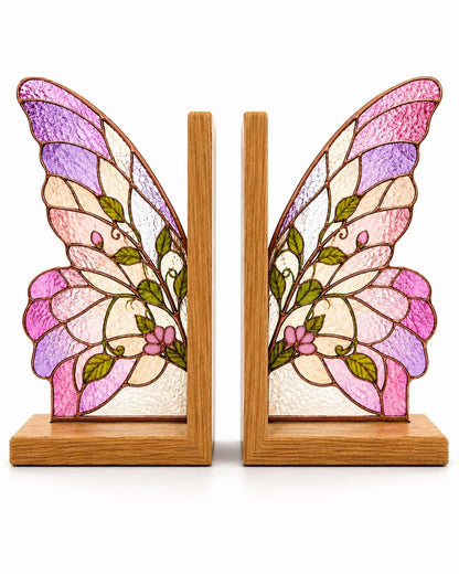 Scale or packaging view for the pink butterfly wing bookend set