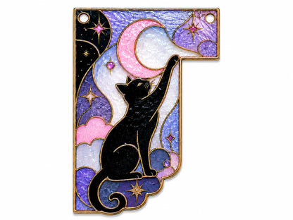 Scale or packaging view for the black cat moon window corner suncatcher