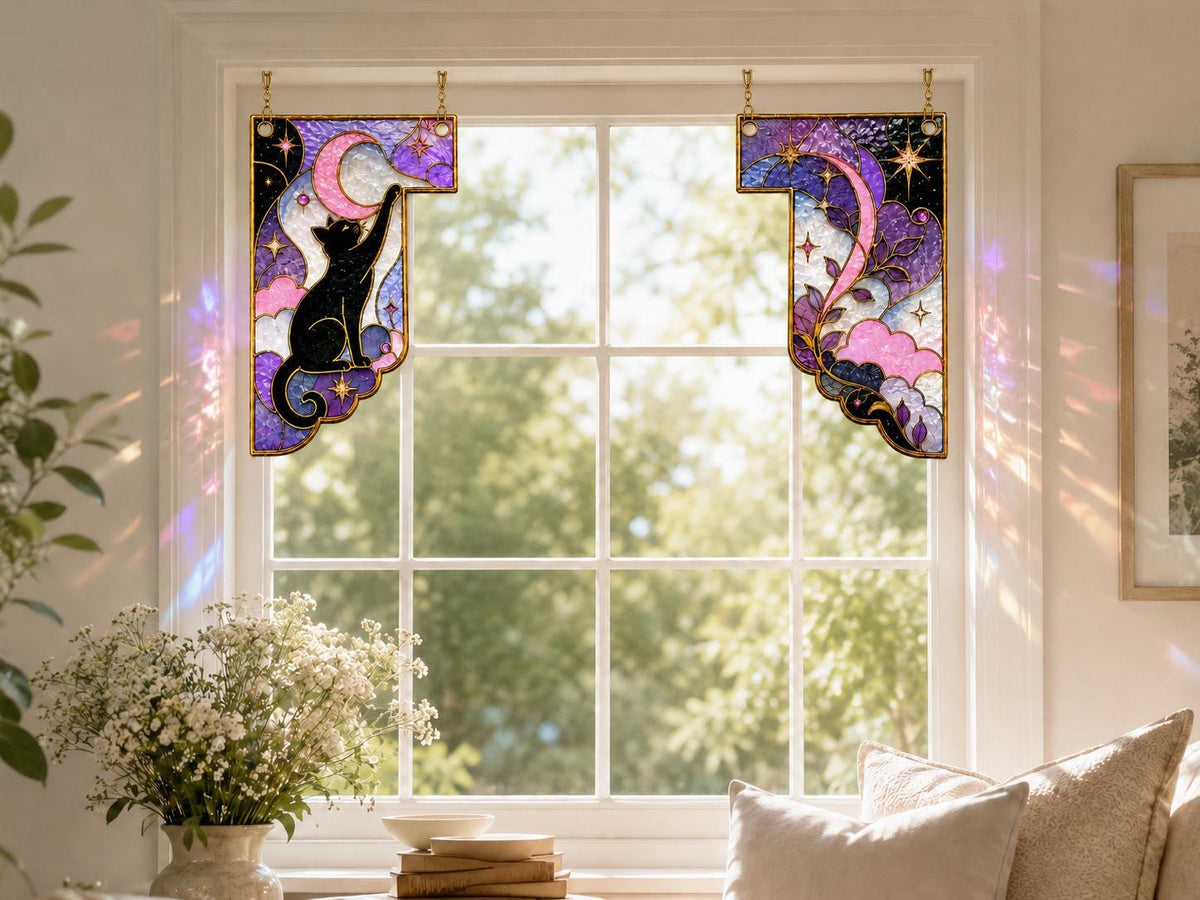 Close view showing color and texture in the black cat moon design