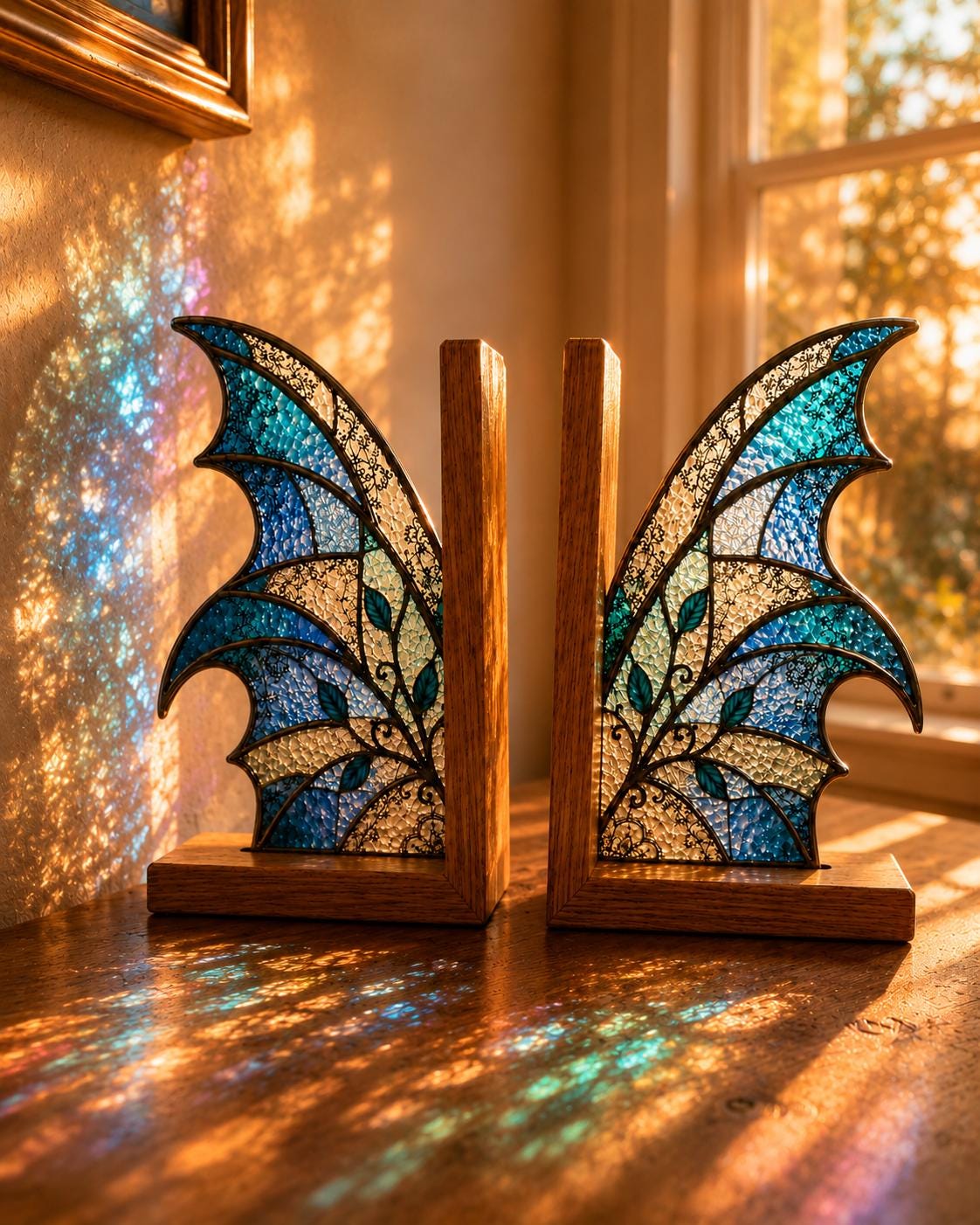 Close view showing color and texture in the blue butterfly design