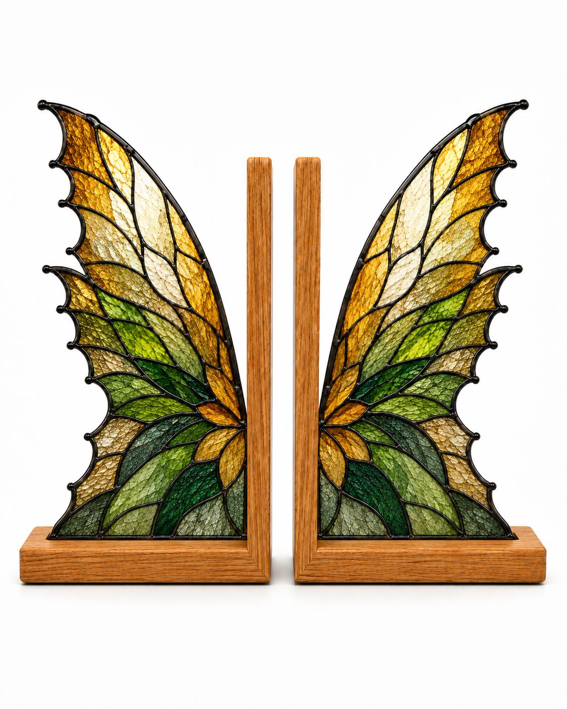 Golden Wing bookend set arranged for indoor display