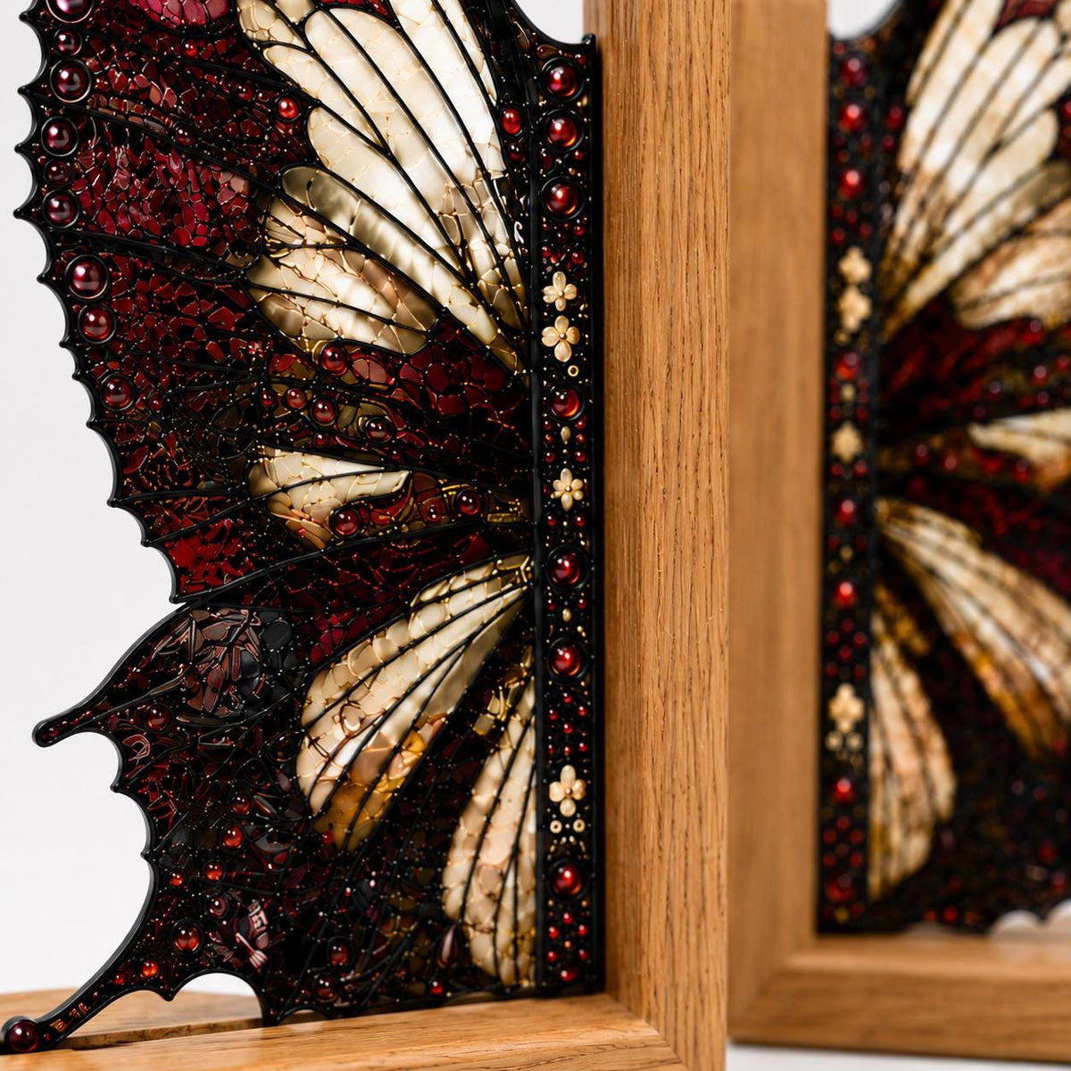 Gothic Butterfly bookend set arranged for indoor display