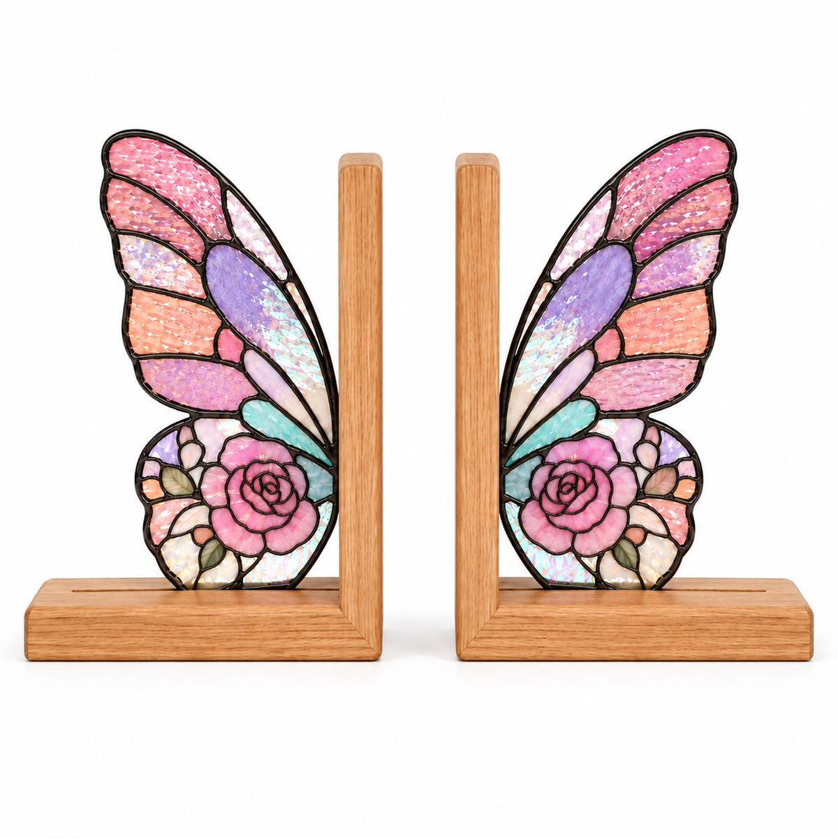 Additional view of the pink floral butterfly glass design