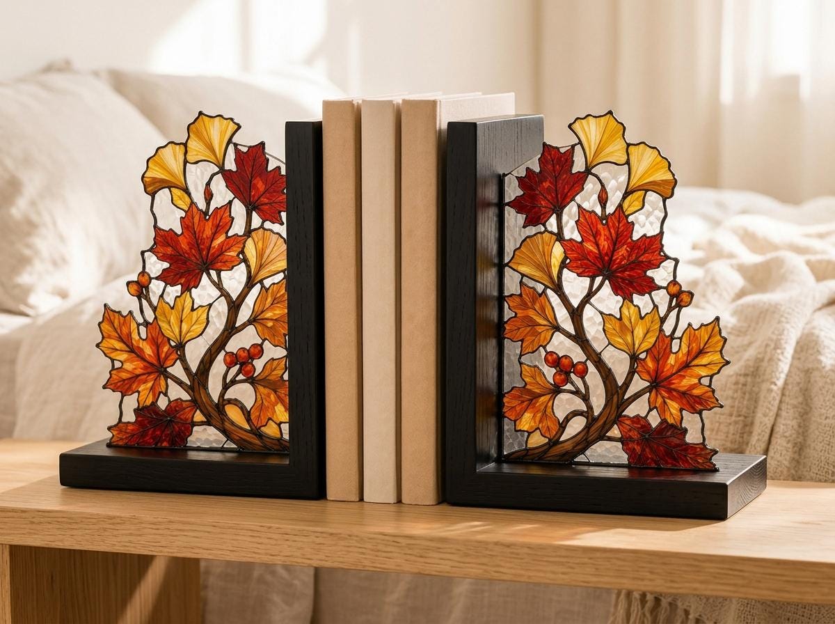 Angled view of the autumn leaves glass artwork
