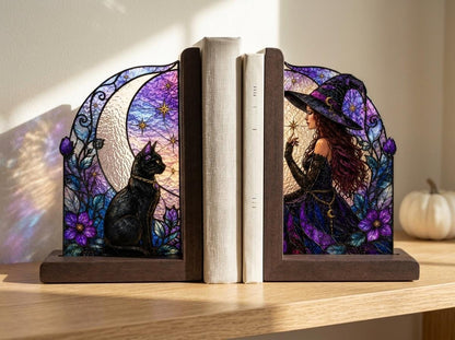 Additional view of the witch and black cat glass design