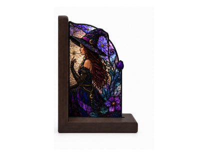 Close view showing color and texture in the witch and black cat design