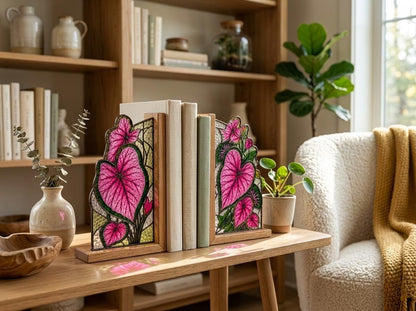 Front view of the leaf stained glass bookend set