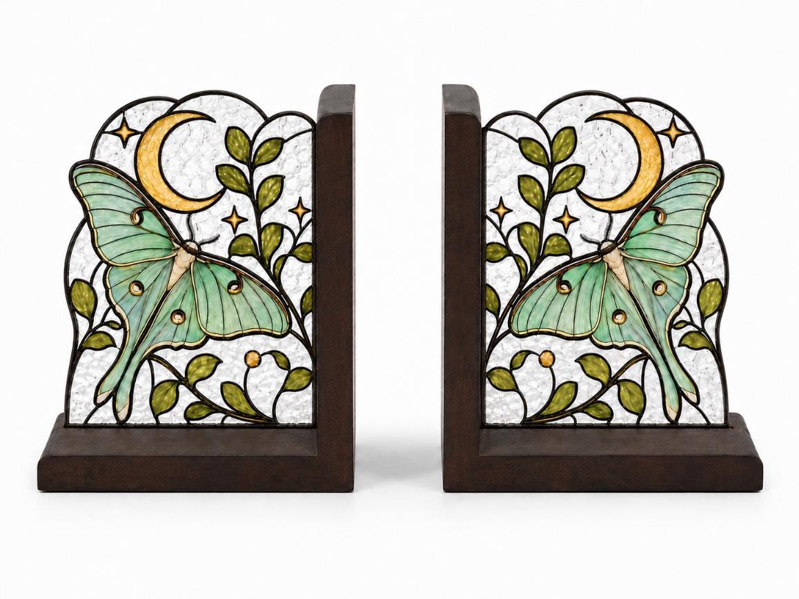 Additional view of the celestial luna moth glass design