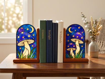 Angled view of the mushroom glass artwork
