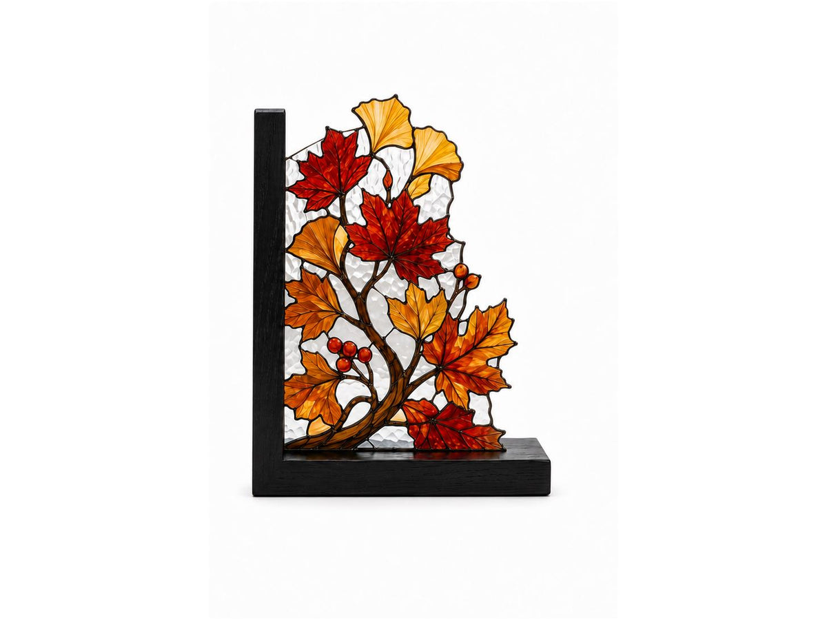 Angled view of the autumn leaves glass artwork