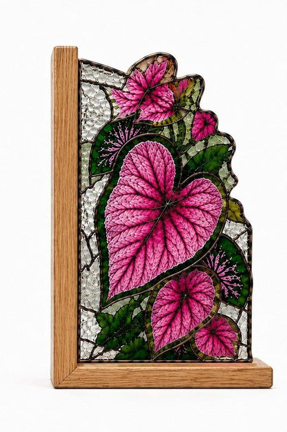 Front view of the leaf stained glass bookend set