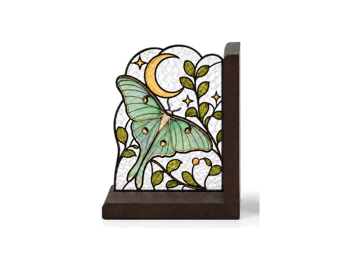 Scale or packaging view for the celestial luna moth bookend set