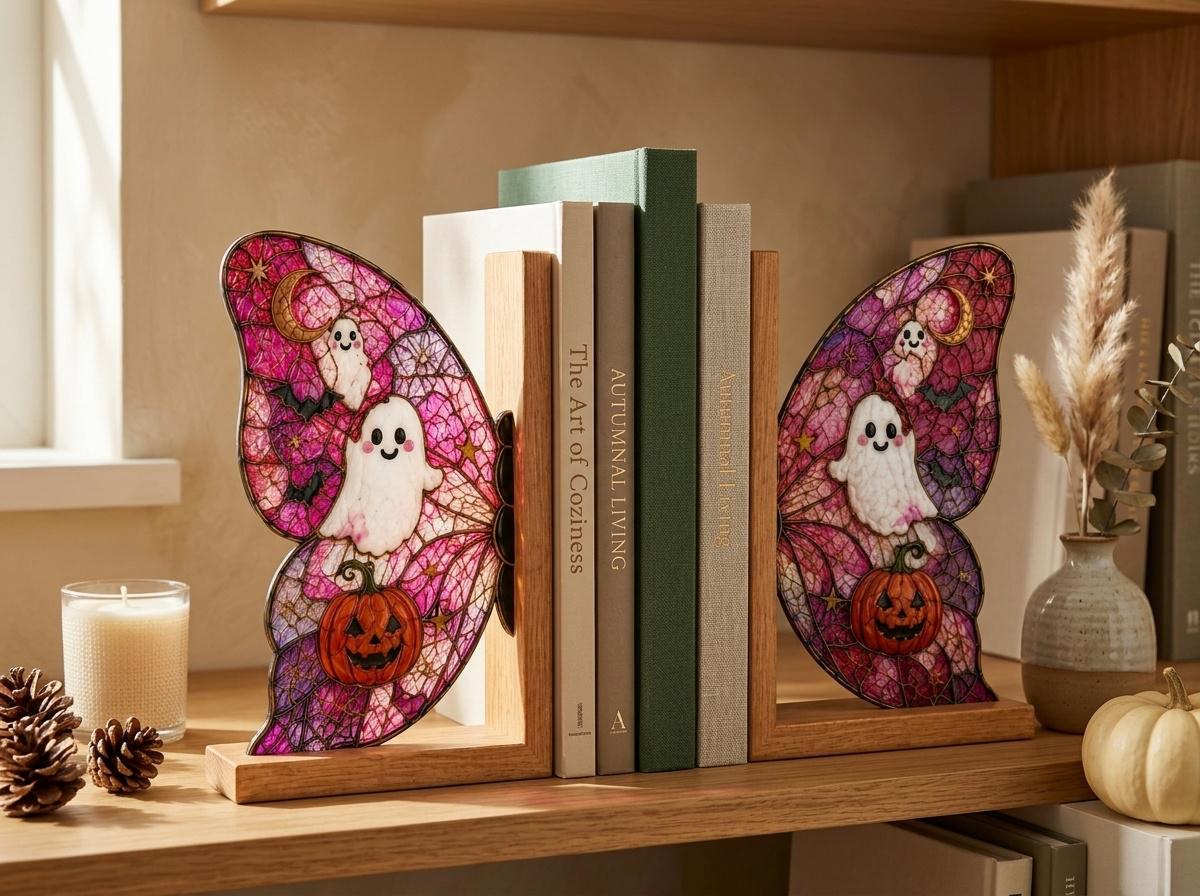 Close view showing color and texture in the ghost pumpkin butterfly design