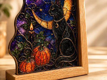 Scale or packaging view for the black cat moon halloween bookend set