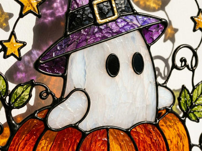 Close view showing color and texture in the halloween ghost design