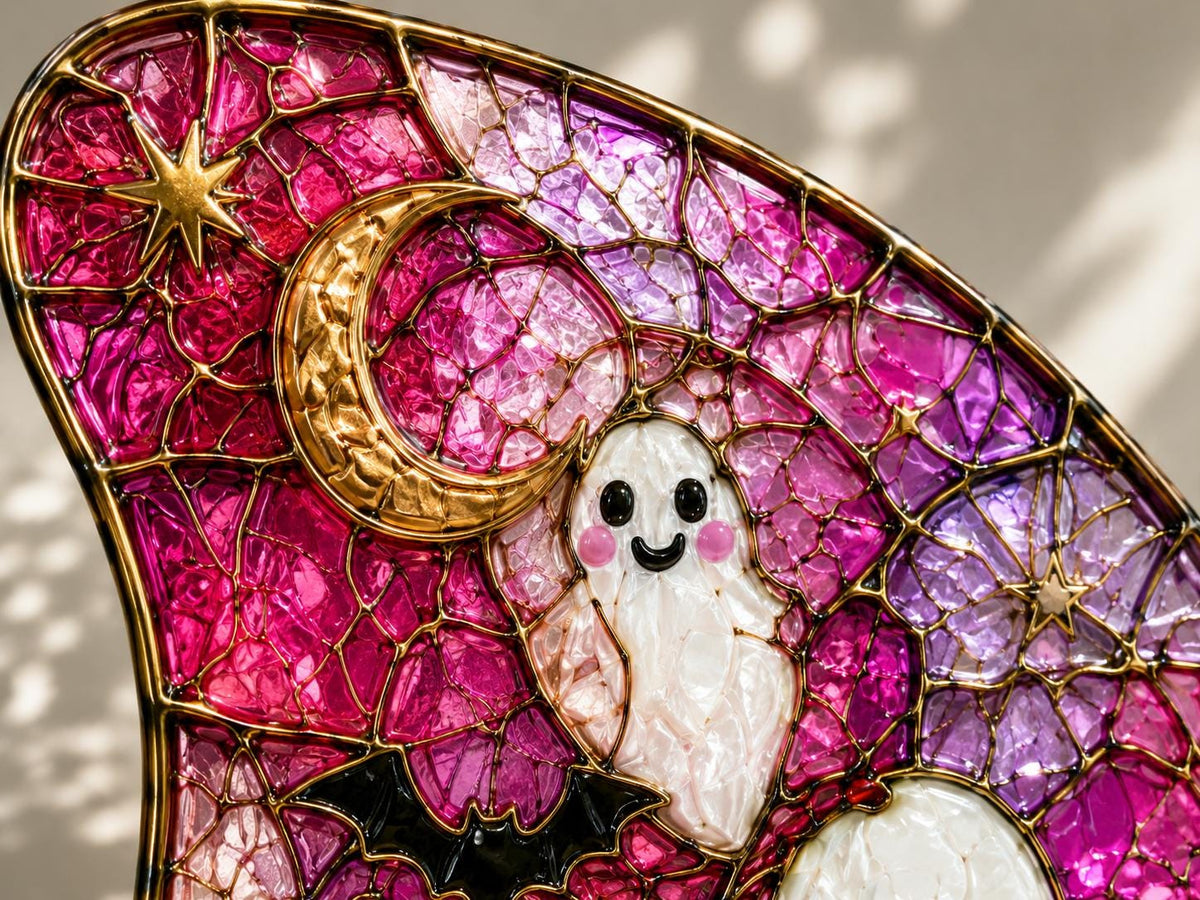 Additional view of the ghost pumpkin butterfly glass design