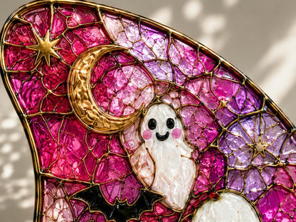 Additional view of the ghost pumpkin butterfly glass design