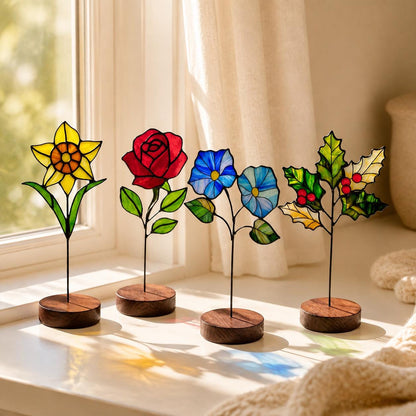Scale or packaging view for the birth month flower tabletop glass decor