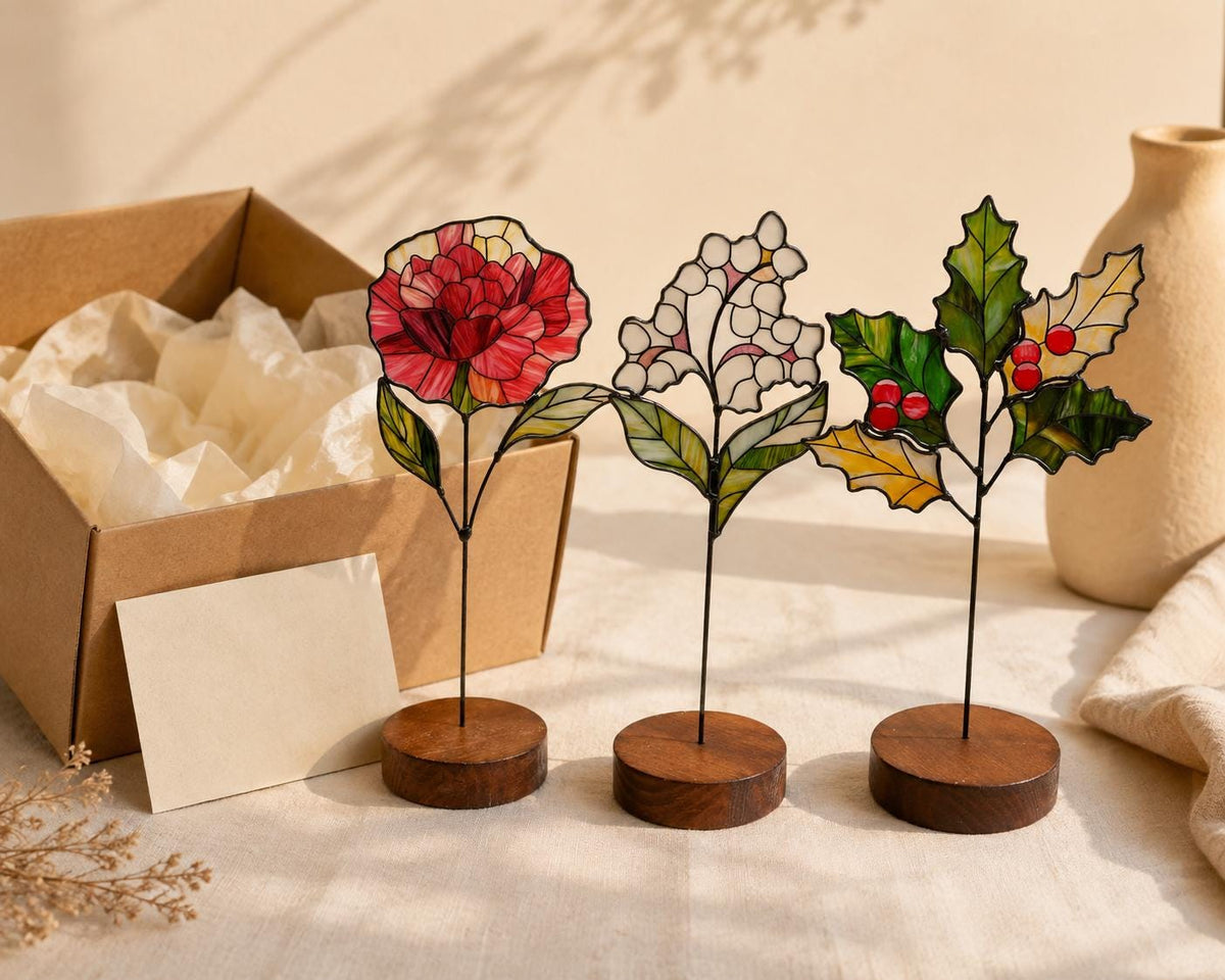 Additional view of the birth month flower glass design