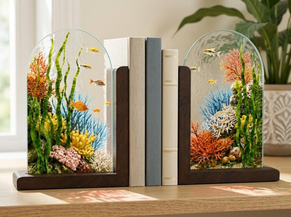 Angled view of the ocean coral reef glass artwork