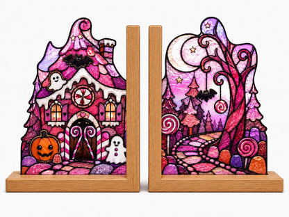 Close view showing color and texture in the pink haunted house halloween design