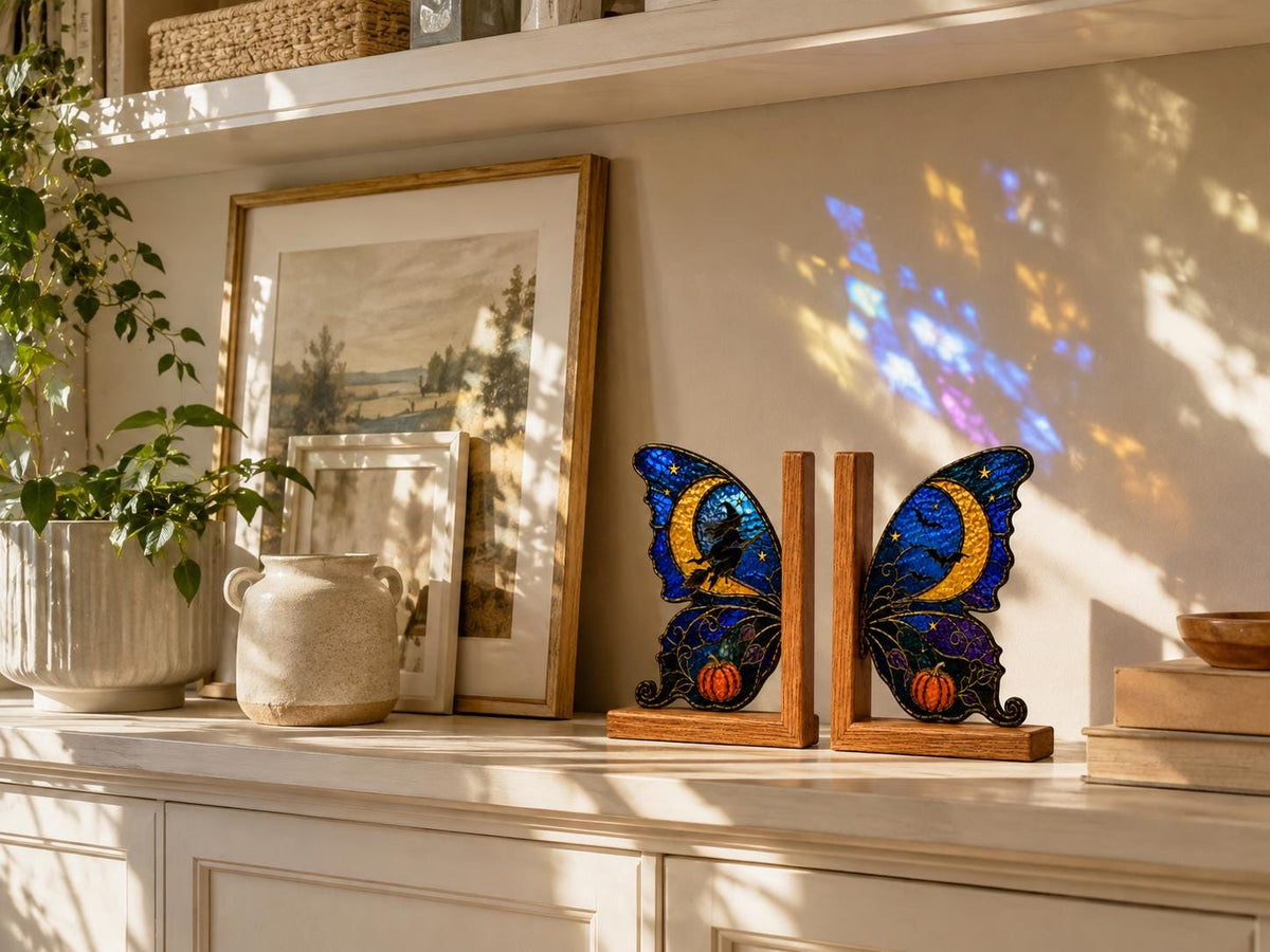 Close view showing color and texture in the witch moon butterfly design