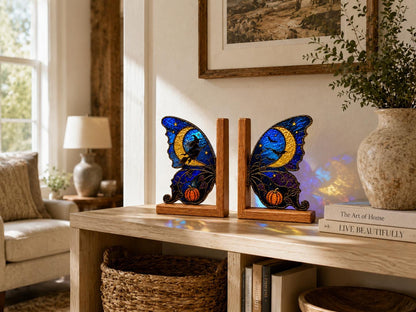 Scale or packaging view for the witch moon butterfly bookend set