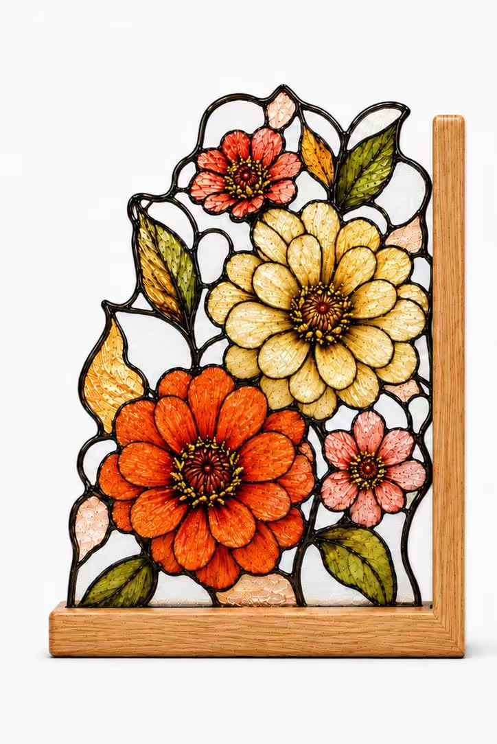Close view showing color and texture in the botanical flower design