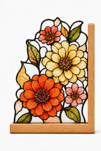 Close view showing color and texture in the botanical flower design