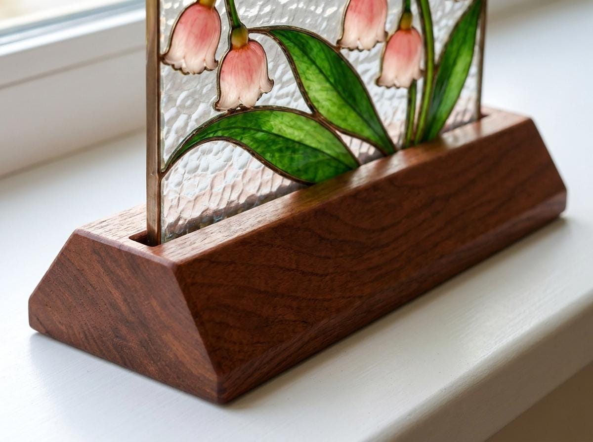 Close view showing color and texture in the pink lily of the valley design