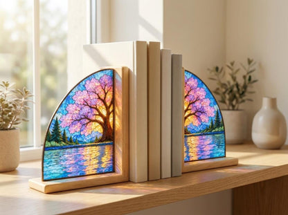 Angled view of the cherry blossom glass artwork